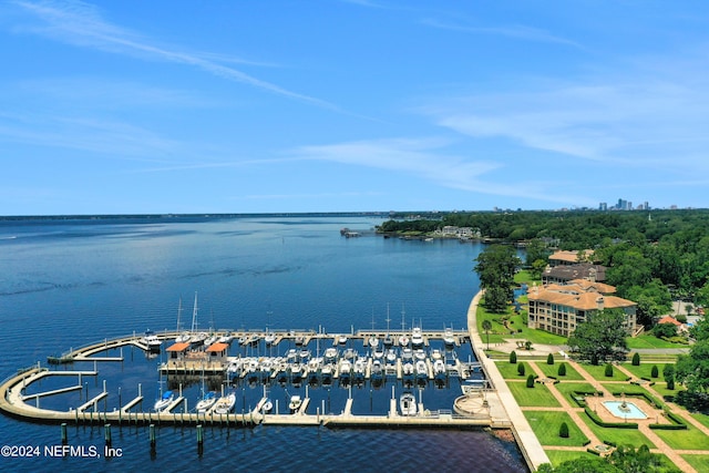 bird's eye view featuring a water view