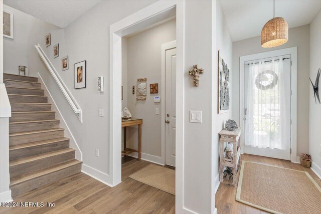 foyer entrance featuring a wealth of natural light and light wood-type flooring