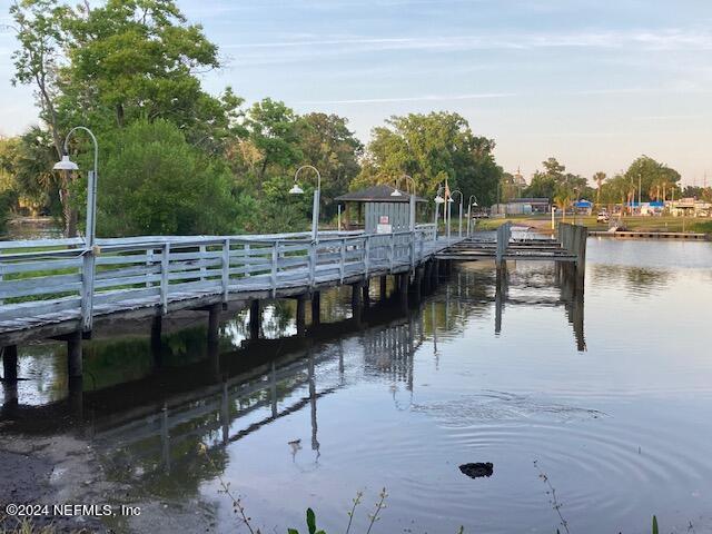 dock area with a water view