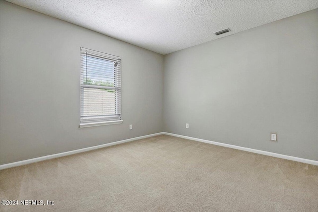 empty room featuring light colored carpet and a textured ceiling