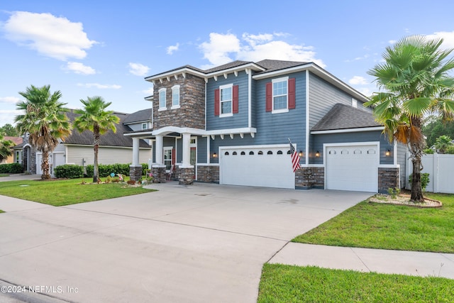 view of front of house with a garage and a front yard