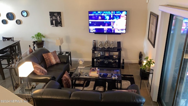 living room featuring tile patterned floors