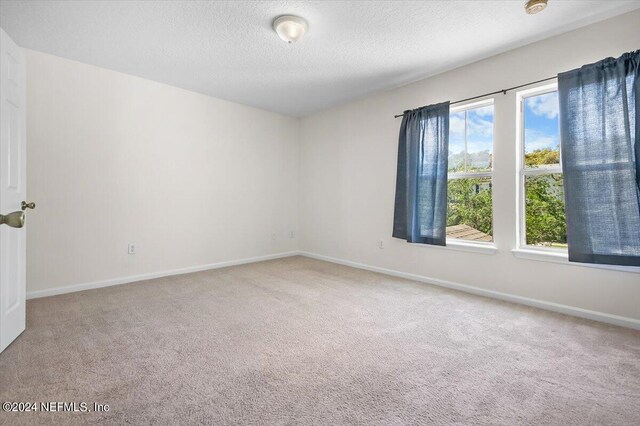 unfurnished room featuring carpet and a textured ceiling