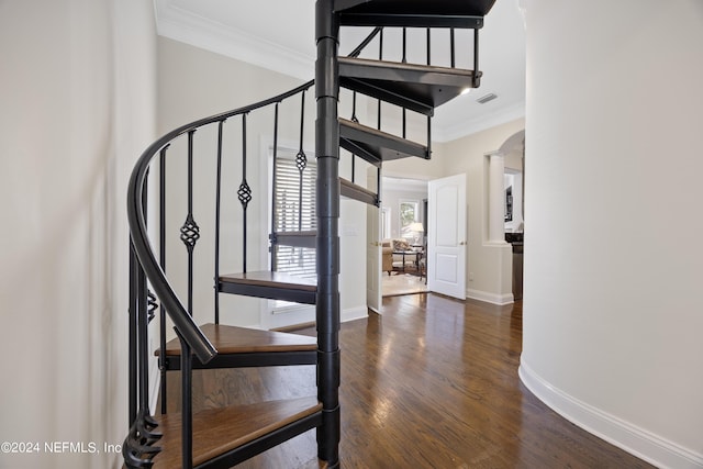 24554 Harbour View Dr, Ponte Vedra Beach, FL 32082 - staircase featuring ornamental molding and wood finished floors