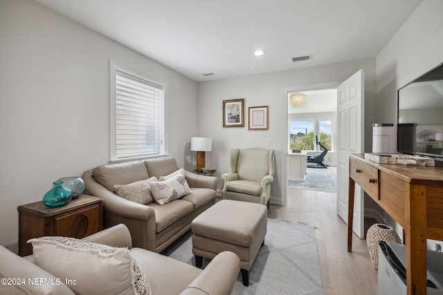 living room with light wood-type flooring