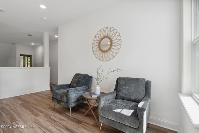 living area with wood-type flooring