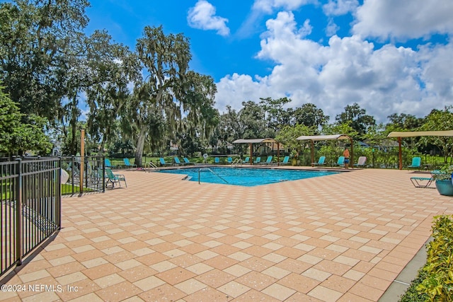 view of swimming pool with a patio area