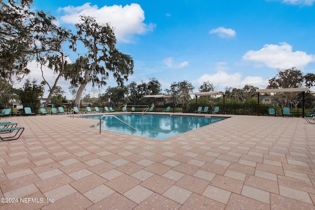 view of swimming pool with a patio