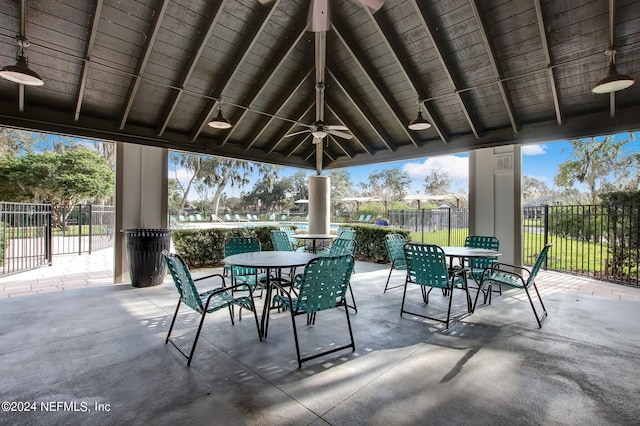 view of patio featuring ceiling fan