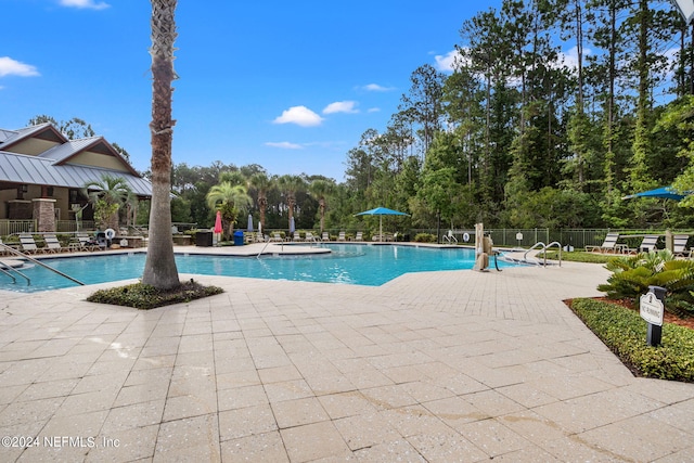 view of pool featuring a patio