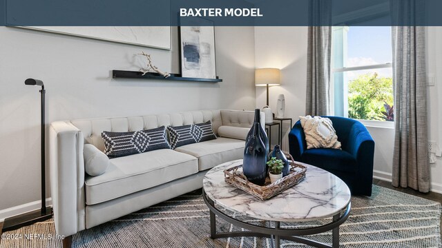 living room with hardwood / wood-style floors