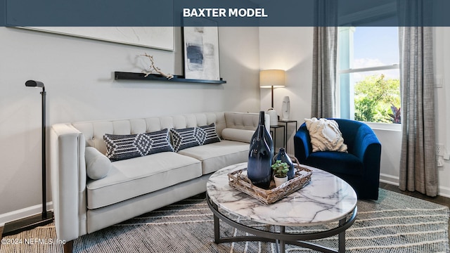 living area with baseboards