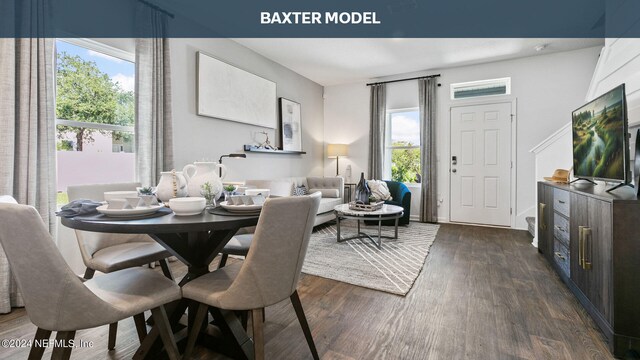 dining area featuring dark wood-type flooring