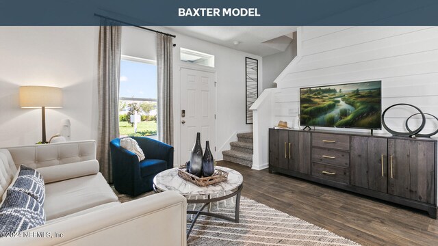 living room featuring dark hardwood / wood-style flooring