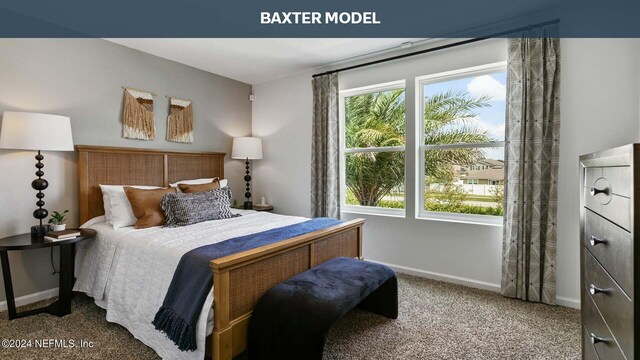 bedroom featuring multiple windows and carpet