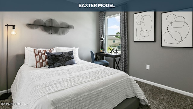 bedroom with baseboards and carpet floors