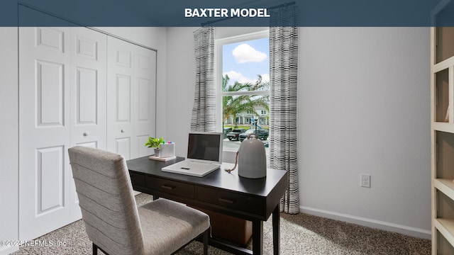 office area featuring baseboards and carpet floors