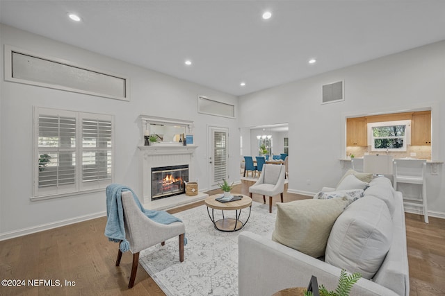 living room with hardwood / wood-style floors