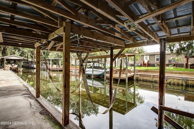 view of dock with a water view