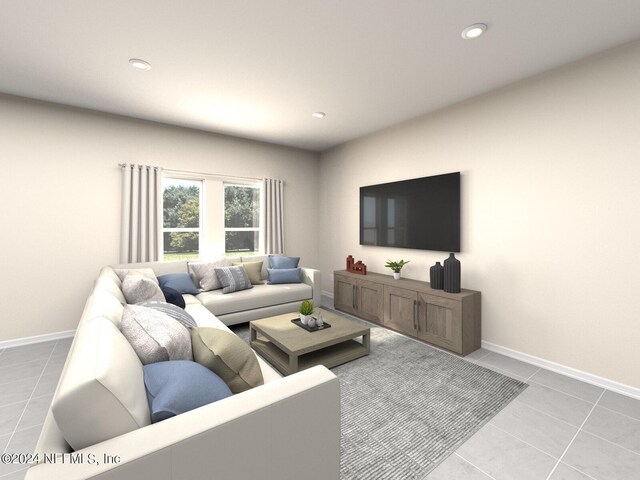 living room featuring light tile patterned floors