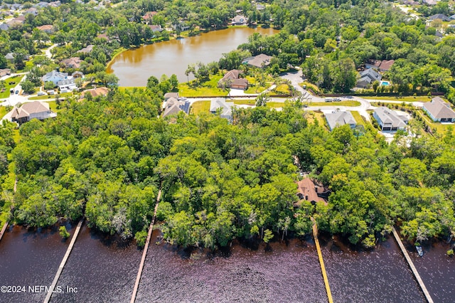 drone / aerial view featuring a water view