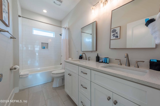 6833 A Ave, Saint Augustine, FL 32080 - bathroom featuring toilet, shower / bathtub combination with curtain, double vanity, recessed lighting, and tile patterned floors
