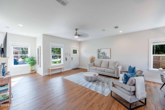 6833 A Ave, Saint Augustine, FL 32080 - living area with wood finished floors, baseboards, recessed lighting, and ceiling fan