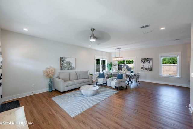6833 A Ave, Saint Augustine, FL 32080 - living area featuring ceiling fan, wood finished floors, baseboards, and recessed lighting