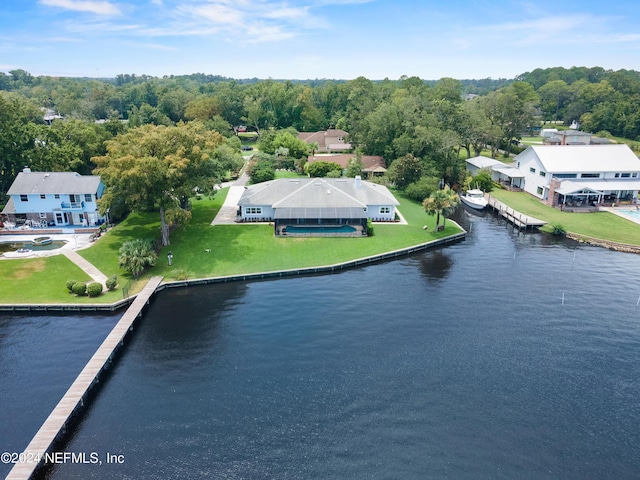 bird's eye view featuring a water view