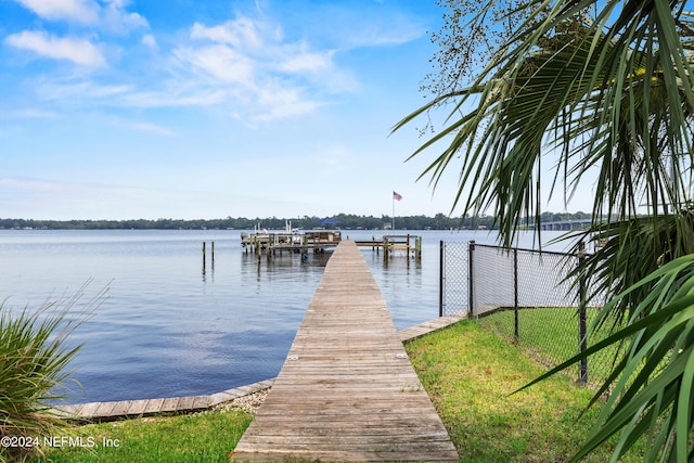 view of dock with a water view