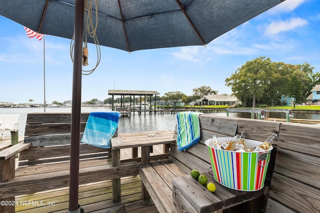 dock area featuring a water view