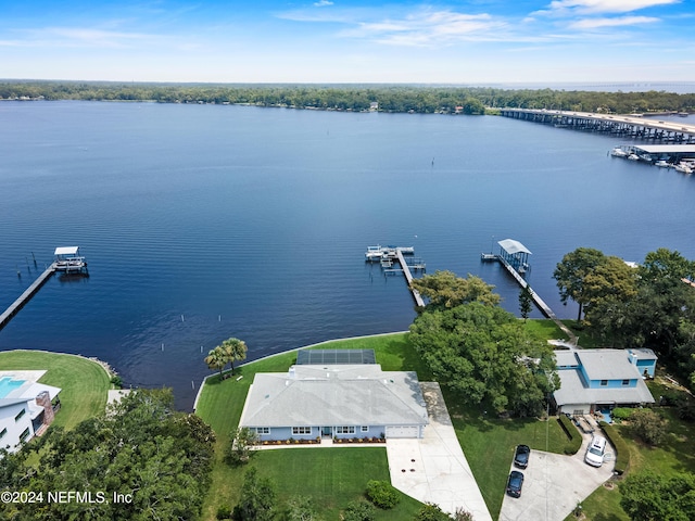 aerial view with a water view