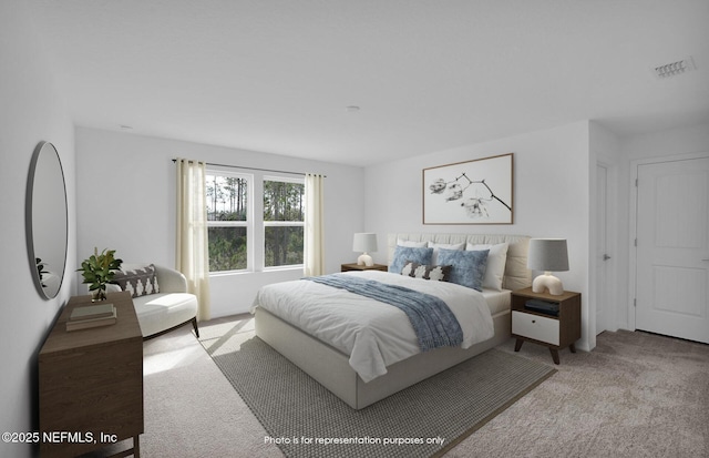 bedroom featuring carpet flooring and visible vents