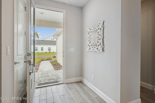 entrance foyer with light hardwood / wood-style flooring