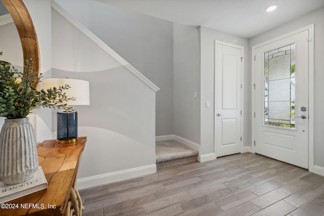 foyer entrance with wood-type flooring