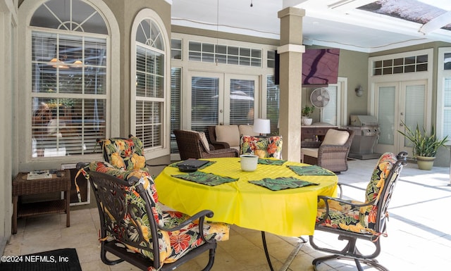 view of patio with an outdoor hangout area, grilling area, and french doors