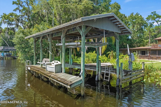 dock area with a water view