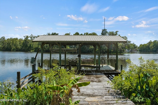 view of dock featuring a water view