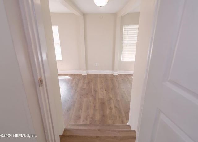 hall featuring baseboards and wood finished floors