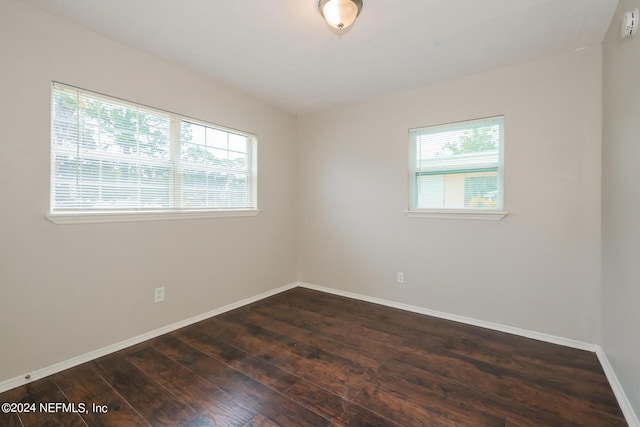 unfurnished room featuring a healthy amount of sunlight and dark wood-type flooring