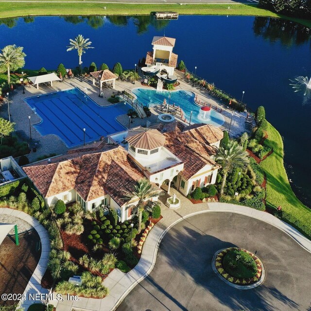 aerial view with a water view