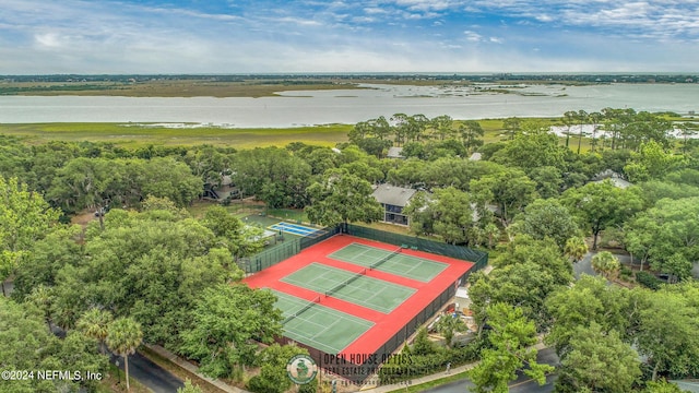 aerial view featuring a water view