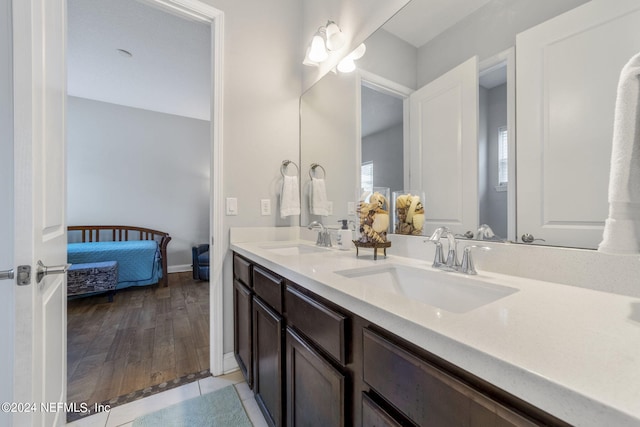 bathroom with vanity and wood-type flooring