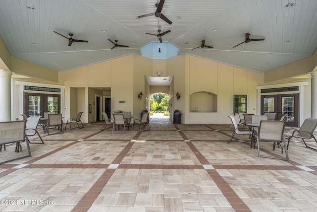 view of patio / terrace featuring french doors and ceiling fan