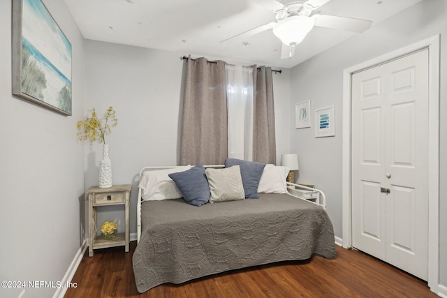 bedroom featuring ceiling fan and hardwood / wood-style floors