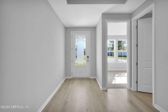 foyer with light wood-type flooring