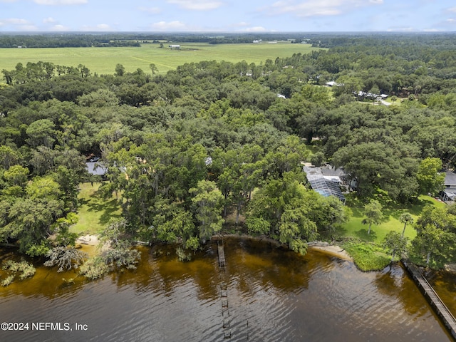 bird's eye view featuring a rural view and a water view