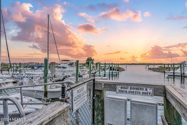 view of dock with a water view