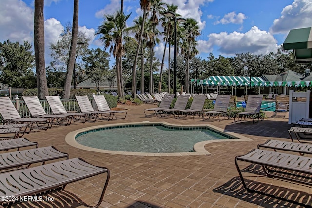 view of swimming pool with a patio