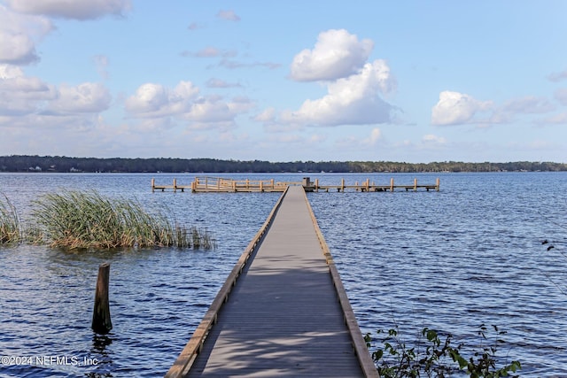 view of dock featuring a water view